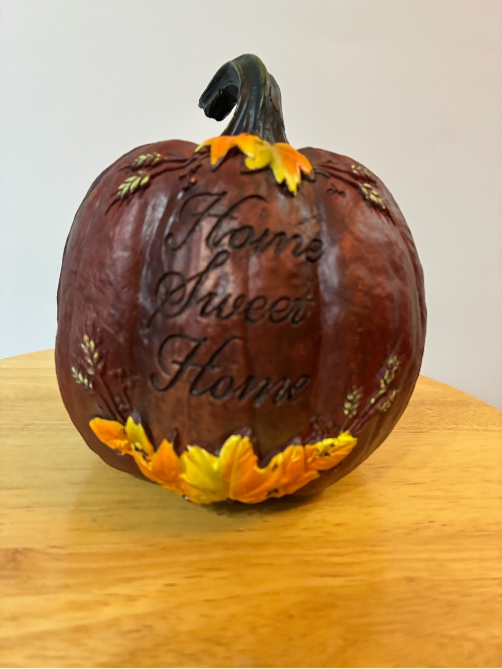 Source Unknown Brown Pumpkin Accent with Yellow Leaves